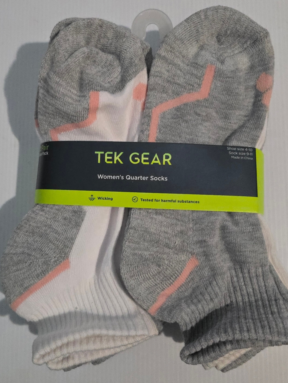 Tek Gear Women's Quarter Length Socks - Gray & White w/pink  accents (10-Pack)